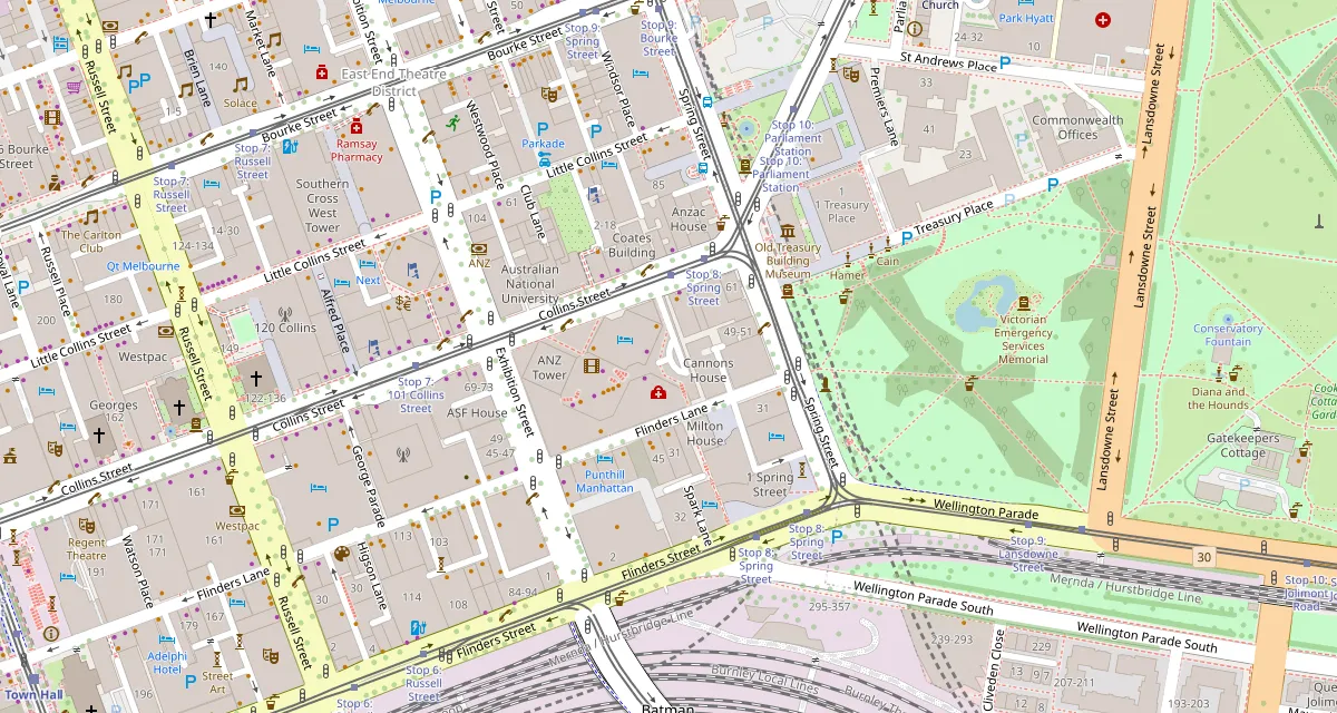 Street map of Melbourne's East End around Collins Place, 35 Collins Street