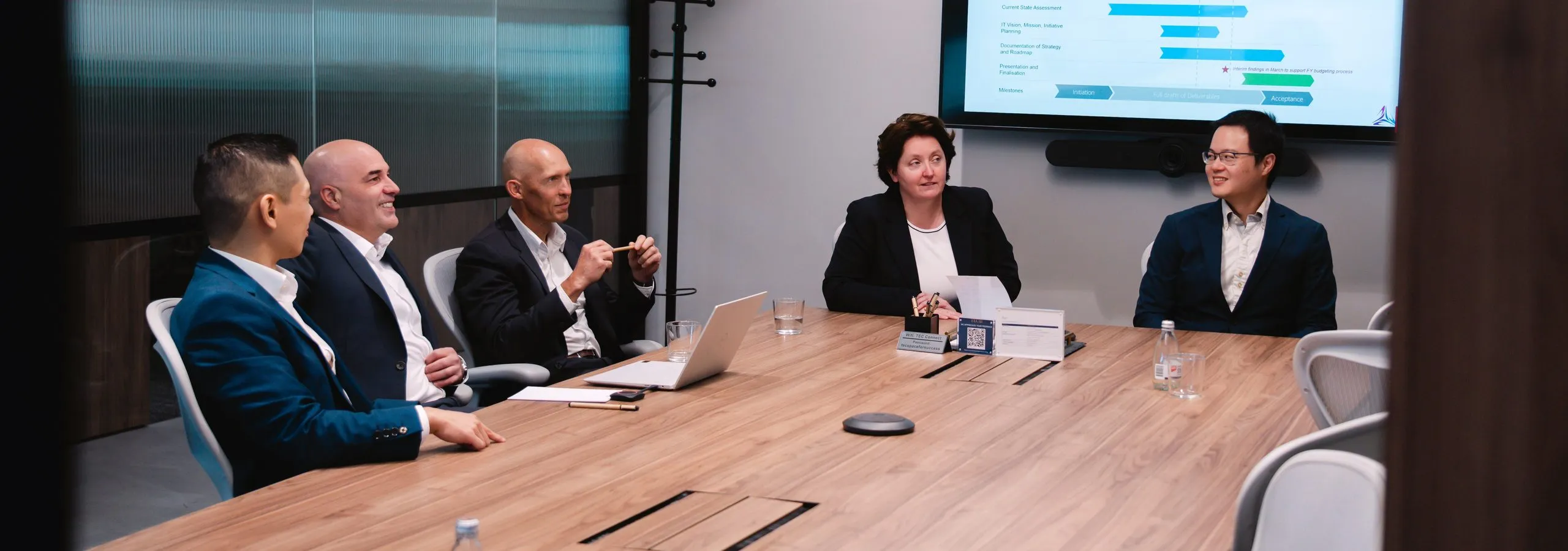 TMC team meeting around a boardroom table